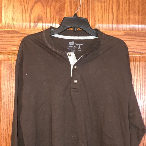 Hanes Other - Brown Long Sleeve Henley Shirt